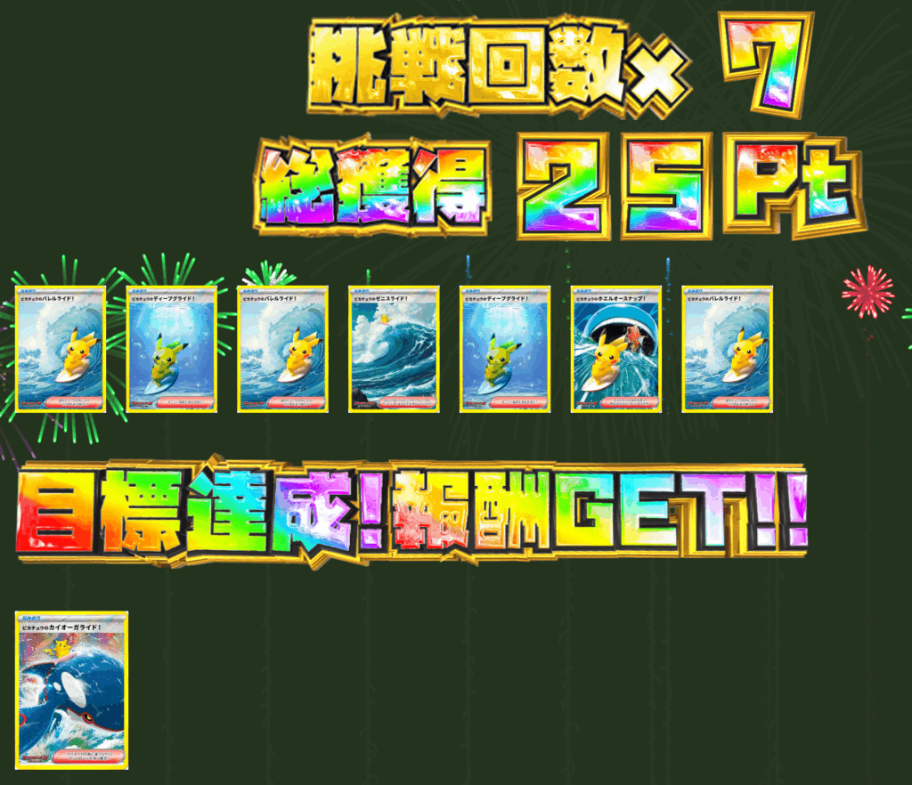 ピカチュウのなみのりバトル 結果